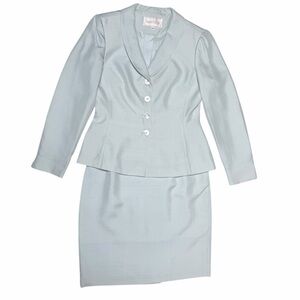 Vintage Barrie Pace Ltd 100% Silk Light Blue Pencil Skirt Suit Matching Blazer 8